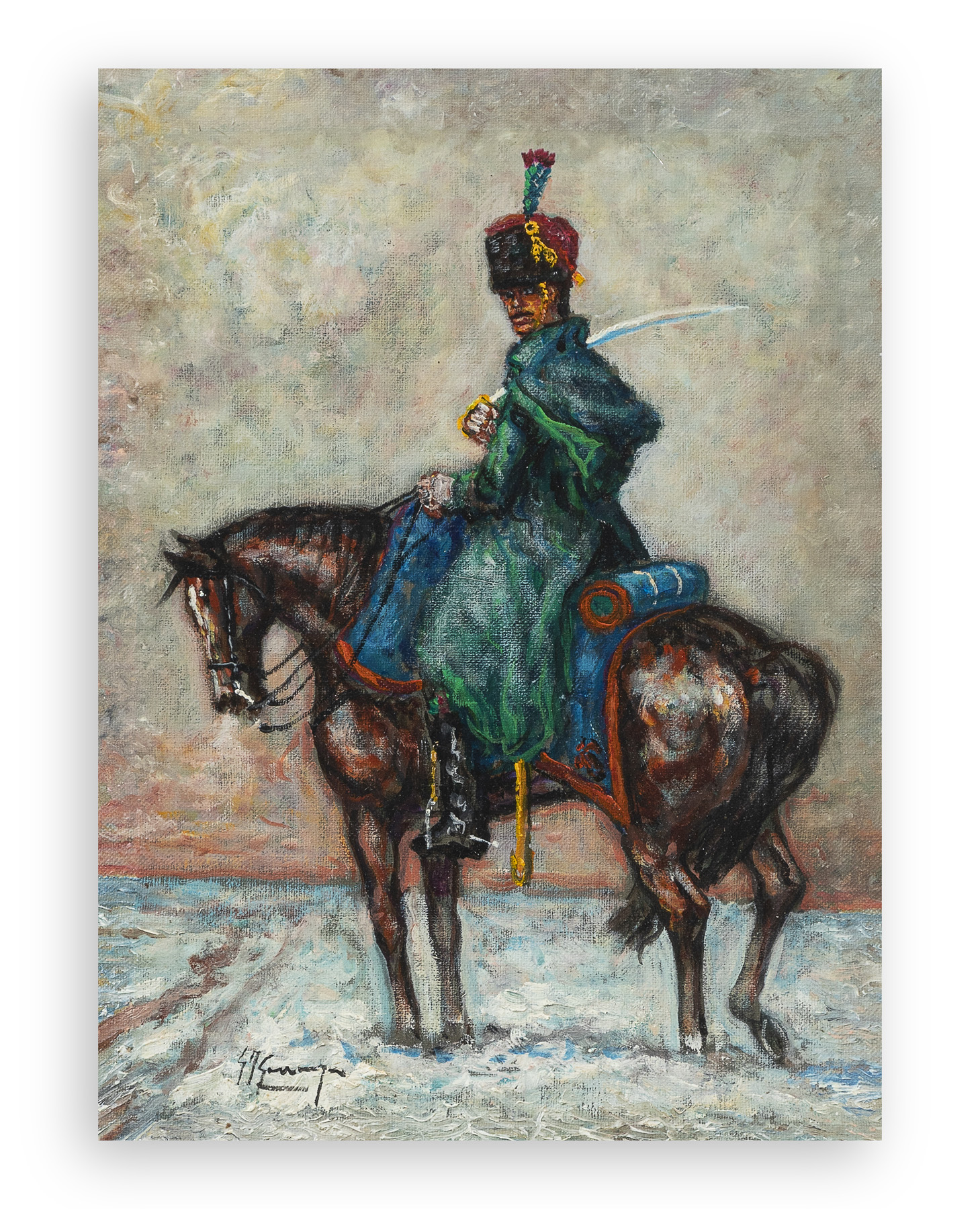 GIOVAN FRANCESCO GONZAGA (1921-2007) - L'ussaro sulla neve 