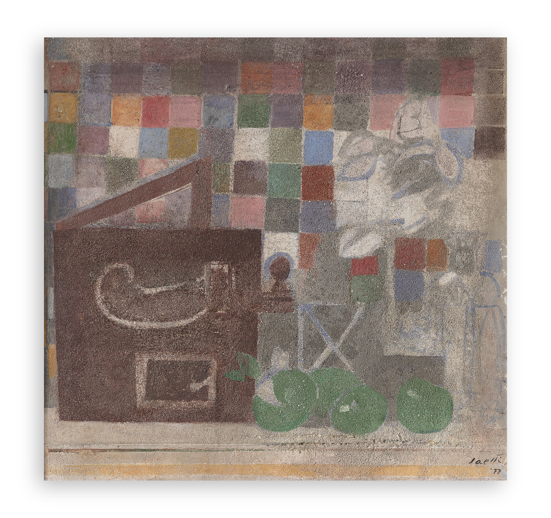 BRUNO SAETTI (1902-1984) - Mele verdi (Natura morta con la scacchiera), 1977